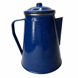 Vintage Blue Enamel Metal Coffee Pot Tea Kettle
